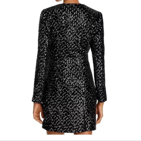 O.P.T. Black Sequin Velvet Long Sleeve Mini Dress Size Medium - Picture 2 of 15